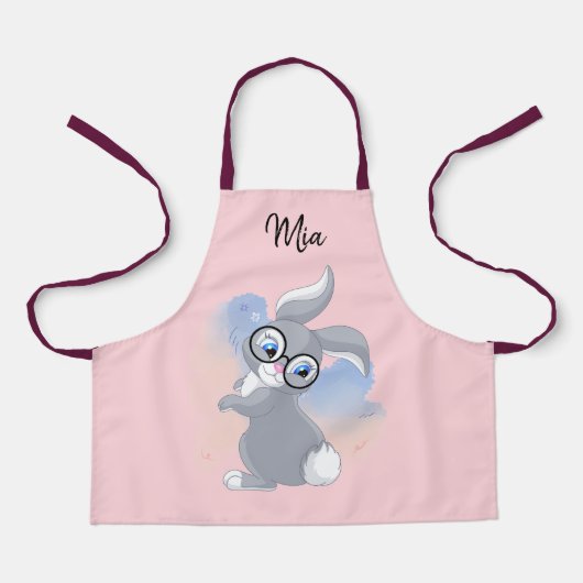 かわいいウサギとメガネパーソナライズされたの名前エプロン エプロン (正面)