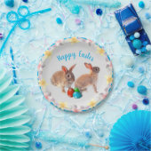 かわいいウサギとユリの花イースターホリデー ペーパープレート (パーティー)