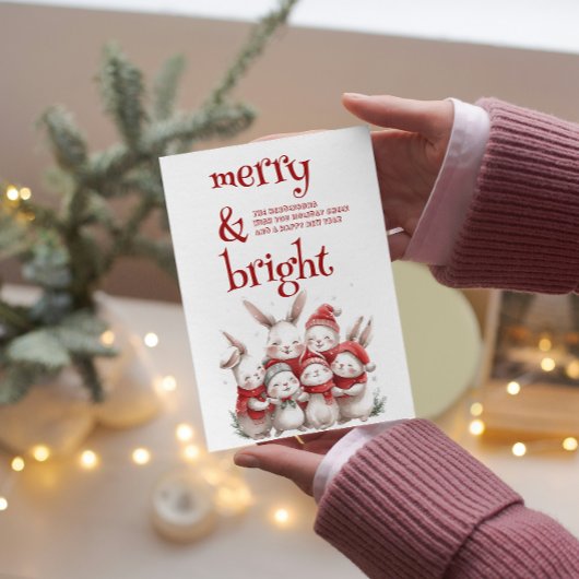 かわいいウサギと冬メリーと明るい シーズンカード