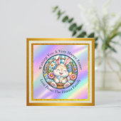 かわいいウサギと卵と植物で楽しいイースター 招待状 (スタンド正面)