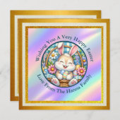 かわいいウサギと卵と花のハッピーイースター 招待状 (正面/裏面)