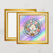 かわいいウサギと卵と花の幸せなイースター 招待状 (正面/裏面)