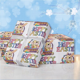 かわいいウサギと卵のホッピーイースターギフト ラッピングペーパー