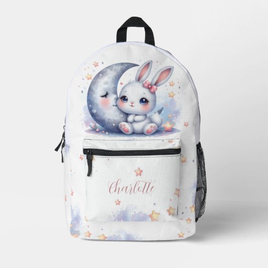 かわいいウサギと子供のための月 プリントバックパック (正面)