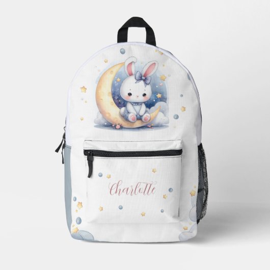 かわいいウサギと子供のための月 プリントバックパック (正面)