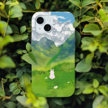 かわいいウサギと山の景色のiPhoneケース