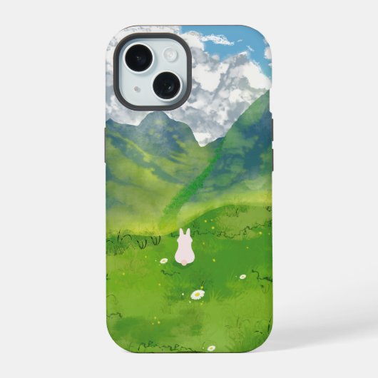 かわいいウサギと山の景色のiPhoneケース iPhone 15ケース (裏面)