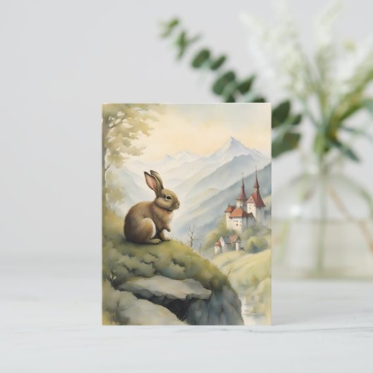 かわいいウサギと山の神秘的な城|過去記事 ポストカード (スタンド正面)