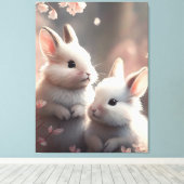 かわいいウサギと桜ストレッチキャンバス印刷 キャンバスプリント (インサイチュ (ウッドフロア))