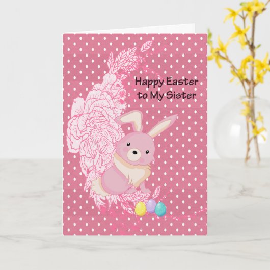 かわいいウサギと花の姉妹のためのイースターカード カード (黄色い花)