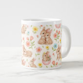 かわいいウサギと花の模様 ジャンボコーヒーマグカップ (正面右)