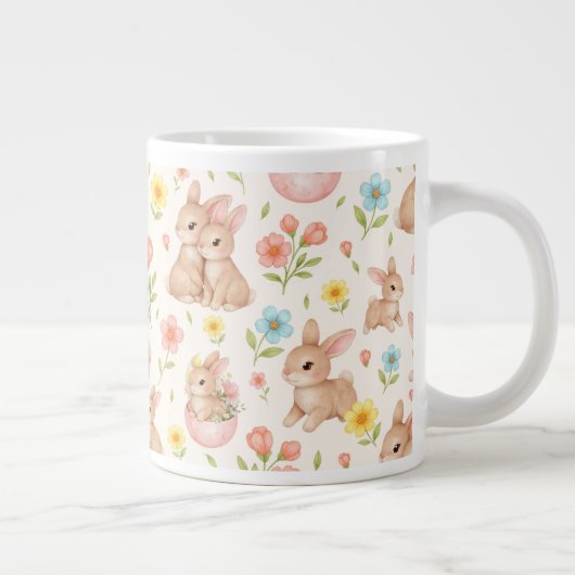 かわいいウサギと花の模様 ジャンボコーヒーマグカップ (右)