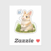 かわいいウサギと蝶のビニールステッカー シール (シート)