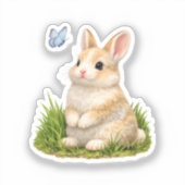 かわいいウサギと蝶のビニールステッカー シール (正面)