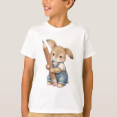 かわいいウサギと鉛筆のバックトゥスクールキッズ Tシャツ (正面)