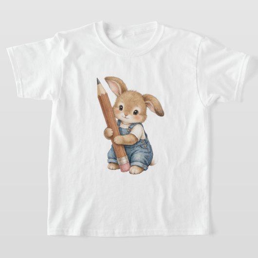 かわいいウサギと鉛筆のバックトゥスクールキッズ Tシャツ (レイダウン)