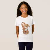 かわいいウサギと鉛筆の女の子向け「新しい学校へ行こう」Tシャツ Tシャツ (正面フル)