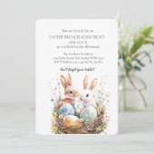 かわいいウサギと飾られた鳥と巣の卵の狩り 招待状 (スタンド正面)