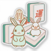 かわいいウサギと麻雀牌 シール (正面)