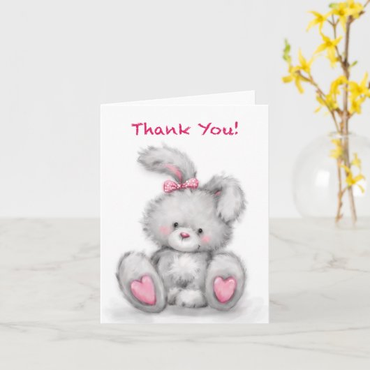かわいいウサギのことわざ「ありがとう」 カード (黄色い花)