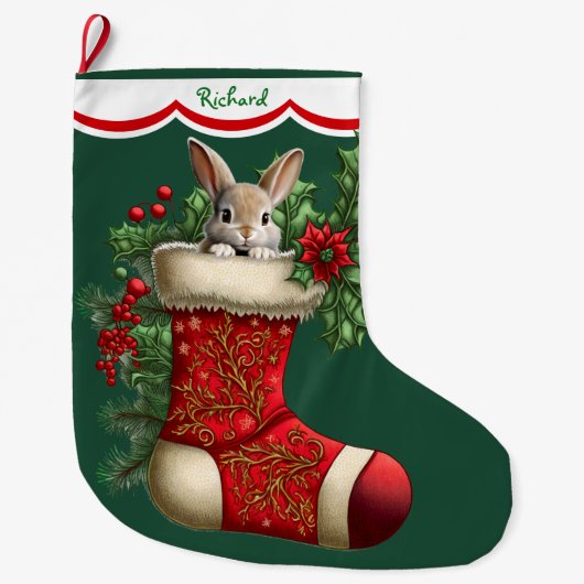 かわいいウサギのぞき ラージクリスマスストッキング (正面)