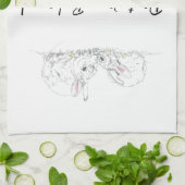 かわいいウサギのインクスケッチ|ホッピーになる心配はない キッチンタオル (折り畳み)