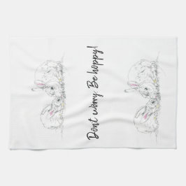 かわいいウサギのインクスケッチ|ホッピーになる心配はない キッチンタオル