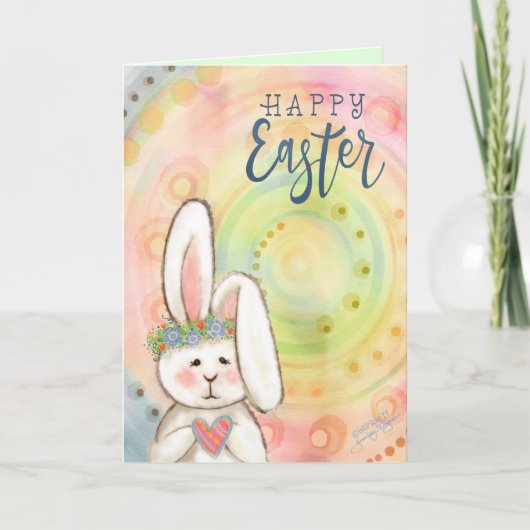 かわいいウサギのインスピリビティ パステル ハッピーイースター カード (正面)