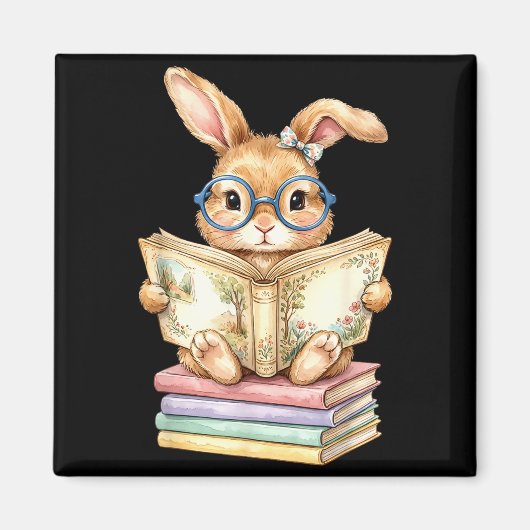 かわいいウサギのイースターの本を読む先生 マグネット (正面)