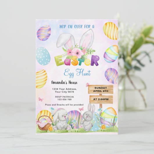 かわいいウサギのイースターエッグハント 招待状 (スタンド正面)