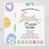 かわいいウサギのイースター招待　卵の宝探しとブランチ 招待状 (正面/裏面)