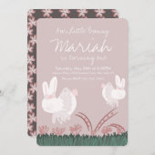 かわいいウサギのイースター 1歳の誕生日 手描き 招待状 (正面/裏面)