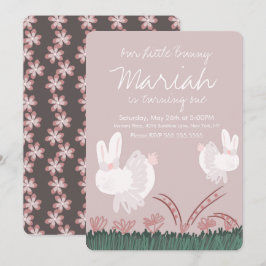 かわいいウサギのイースター 1歳の誕生日 手描き 招待状