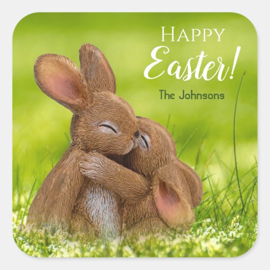 かわいいウサギのカスタマイズイースターシール スクエアシール (正面)