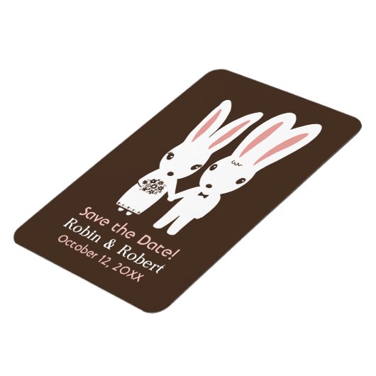 かわいいウサギのカップル結婚式の日付を保存 マグネット (左側)