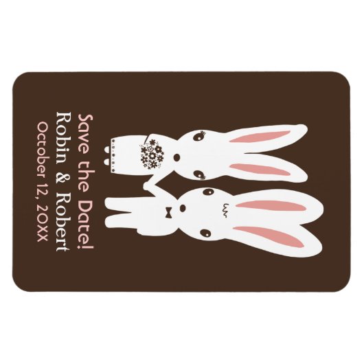 かわいいウサギのカップル結婚式の日付を保存 マグネット (横)