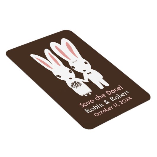 かわいいウサギのカップル結婚式の日付を保存 マグネット (右側)