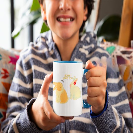 かわいいウサギのカップル ラブ クォート - "ハニー・アイ・ラブ・ユー"  コーヒーマグカップ