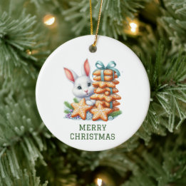 かわいいウサギのクリスマス セラミックオーナメント
