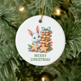 かわいいウサギのクリスマス セラミックオーナメント