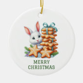 かわいいウサギのクリスマス セラミックオーナメント (正面)