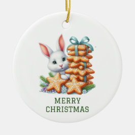 かわいいウサギのクリスマス セラミックオーナメント