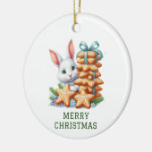 かわいいウサギのクリスマス セラミックオーナメント (左)