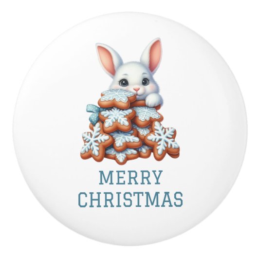 かわいいウサギのクリスマス セラミックノブ (正面)