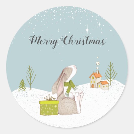 かわいいウサギのクリスマス ラウンドシール (正面)