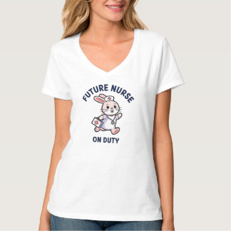 かわいいウサギのグラフィックがプリントされた看護師のデザイン Tシャツ