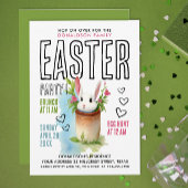 かわいいウサギのグリーンとピンクのイースターエッグハント水彩画 招待状