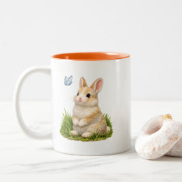 かわいいウサギのコーヒーマグカップ 両面プリント ツートーンマグカップ