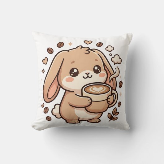 かわいいウサギのコーヒー抱き枕 クッション (正面)