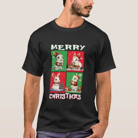 かわいいウサギのサンタ動物の恋人メリークリスマスTr Tシャツ (正面)